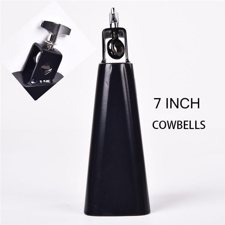 MOONBACK 7 Inch Cowbell And Cowbell Clamp, Cowbell Holder Percussion Accessory, Adjustable Drum Cowbell Mount for Bass Drum Hoop Up or Down Drum Stick - Image 1